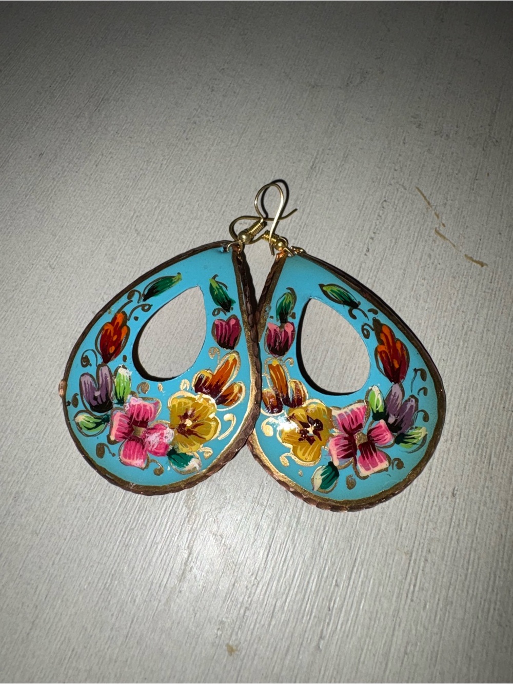 Hand Painted Floral Teardrop Earrings – Artisan Boho Statement
